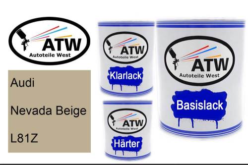 Audi, Nevada Beige, L81Z: 1L Lackdose + 1L Klarlack + 500ml Härter - Set, von ATW Autoteile West.